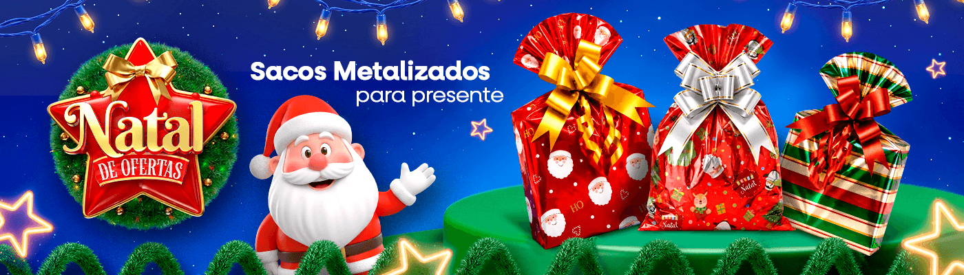 Saco para Presente Metalizado de Natal