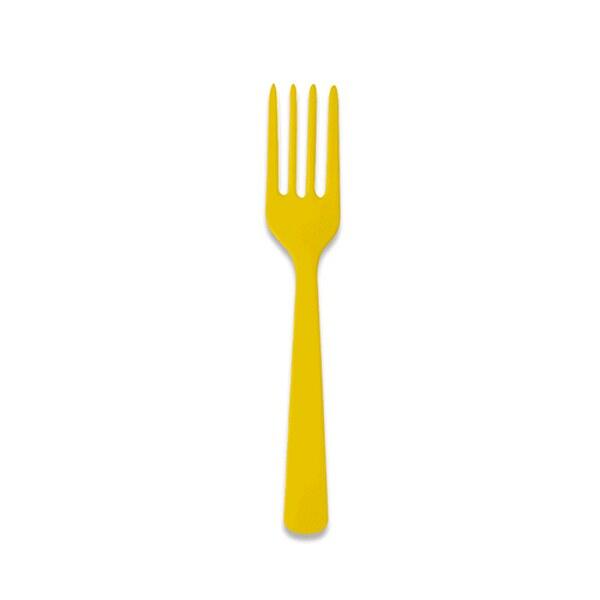Garfo Plástico Descartável Refeição Amarelo - Pct C/10 Unds