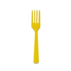 Garfo Plástico Descartável Refeição Amarelo - Pct C/10 Unds