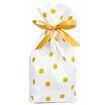 Saco Plastico com Laco de Cetim Bolinhas Dourada 15cm x 23cm 