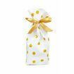 Saco Plastico com Laco de Cetim Bolinhas Dourada 15cm x 23cm 